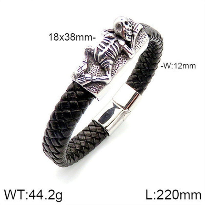 Hip-Hop Rock Punk Scorpion Skull 304 Stainless Steel Pu Leather Halloween Unisex Bangle Men Cord & Leather Bracelets