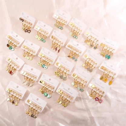 3 Pairs Minimalist Heart Shape Flower Enamel 304 Stainless Steel 18K Gold Plated Drop Earrings Ear Studs