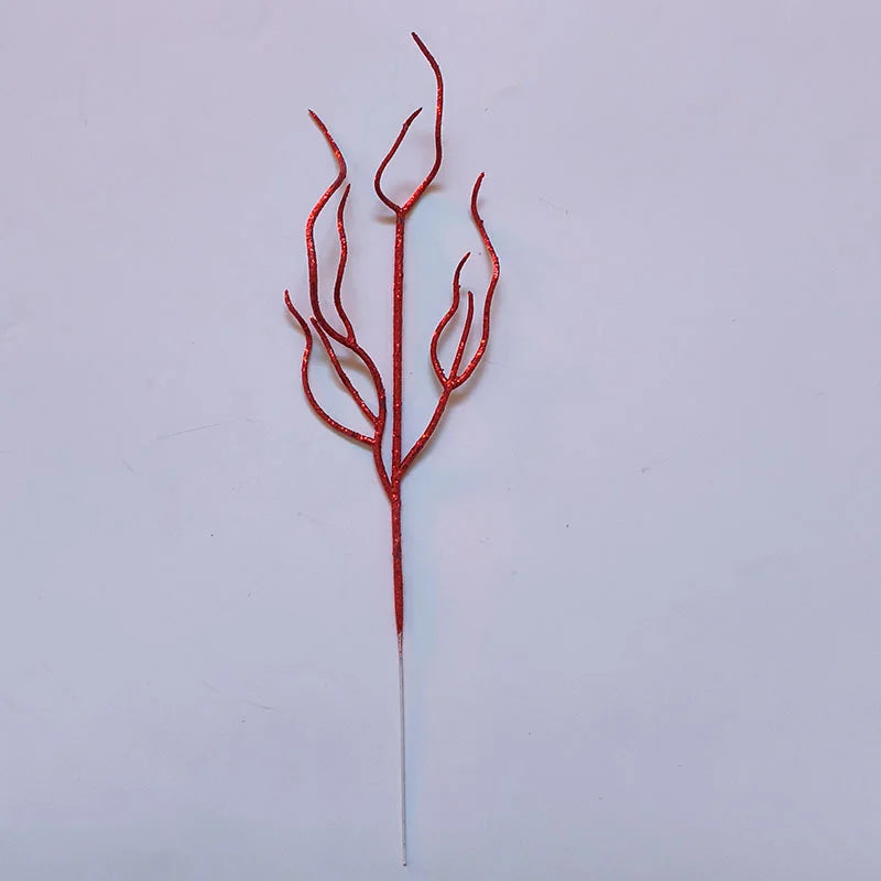 10 Pieces Christmas Decoration Real Tree Branches Golden Bells Dried Tree Branches Leaf Material Accessories Glitter Dried Tree Branches Festive Atmosphere Party Branches