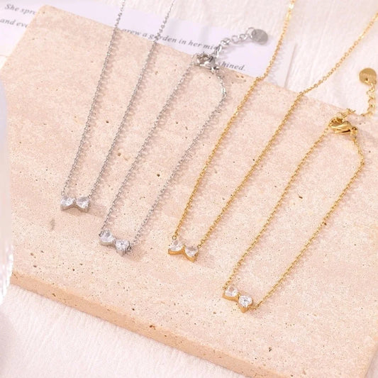 Sweet Minimalist Commute Bow Knot 304 Stainless Steel Zircon White Gold Plated Gold Plated Inlay Stainless Steel Necklaces