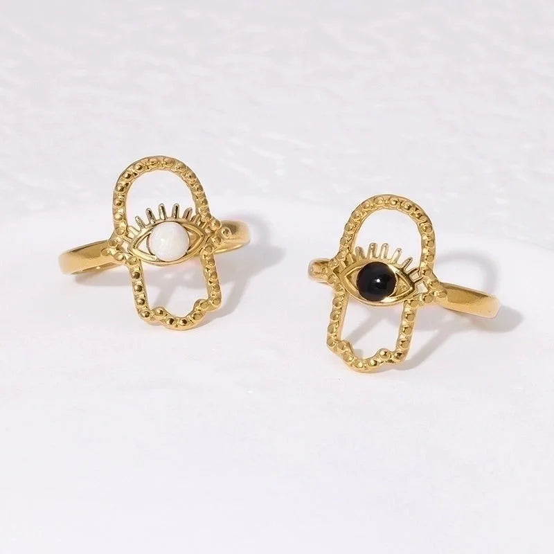 Casual Minimalist Geometric 304 Stainless Steel Hollow Out Inlay Open Rings