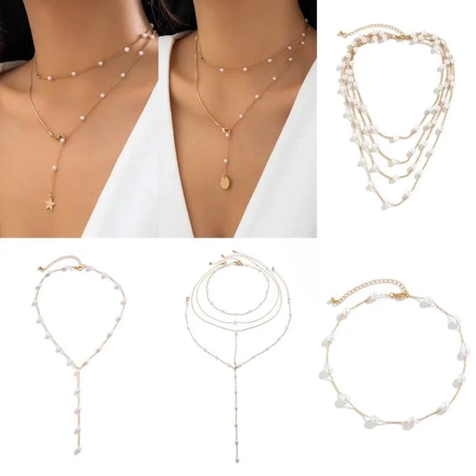 Artificial Pearl Copper Modern Style Shiny Beaded Plating Round Star Pendant Necklace Necklace