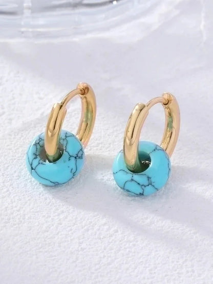 2 Pieces Retro Minimalist Round Plating 304 Stainless Steel Natural Stone Gold Plated Earrings