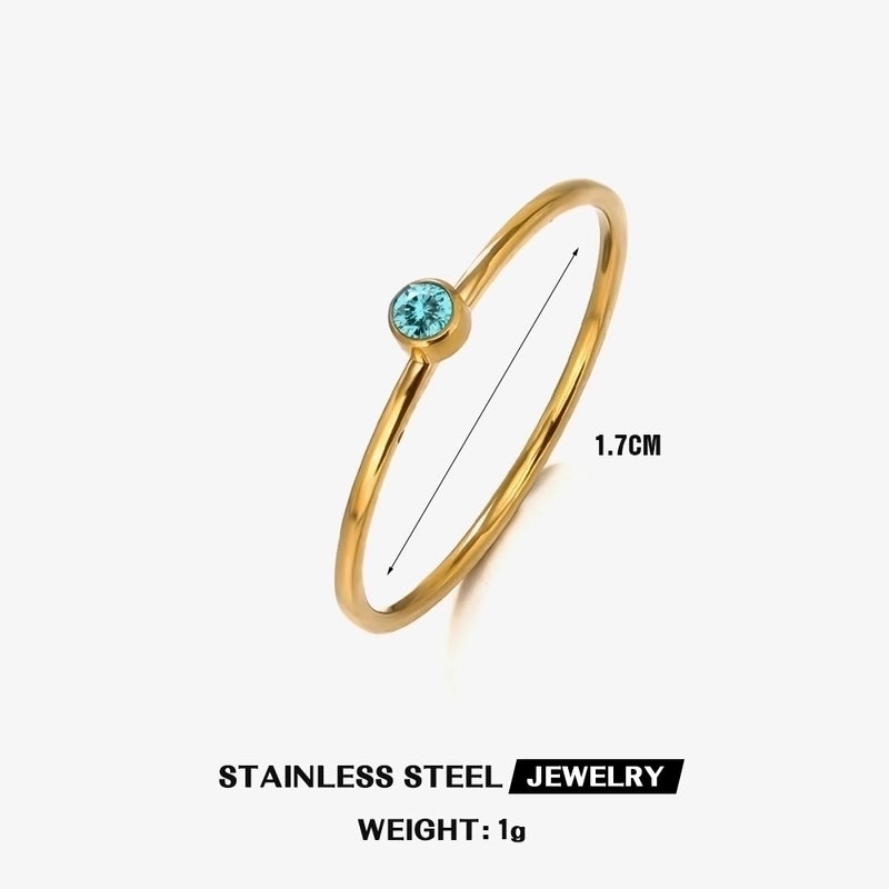 304 Stainless Steel 18K Gold Plated Minimalist Plating Inlay Round Rhinestones Birthstone Rings