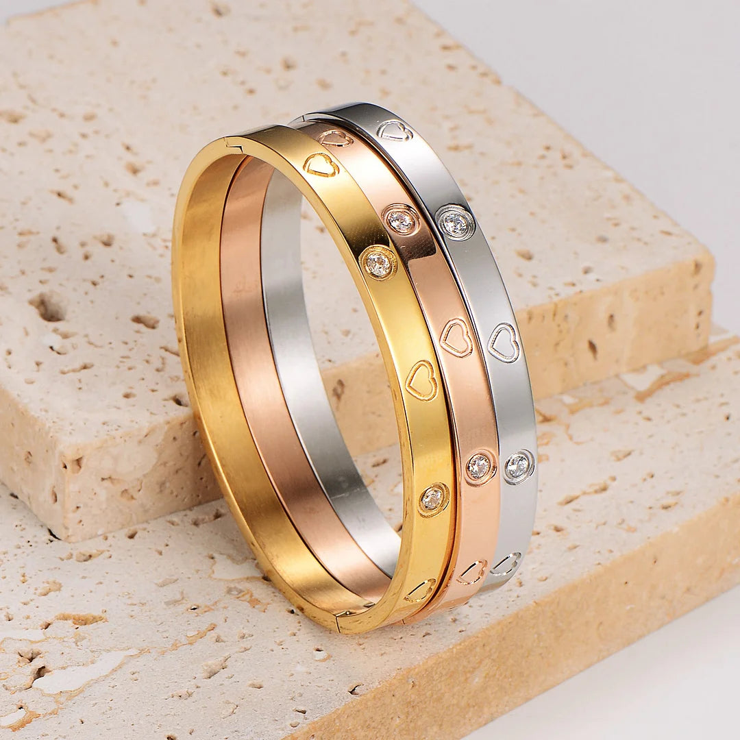 Expressive Heart Stainless Steel Electroplating Bangles