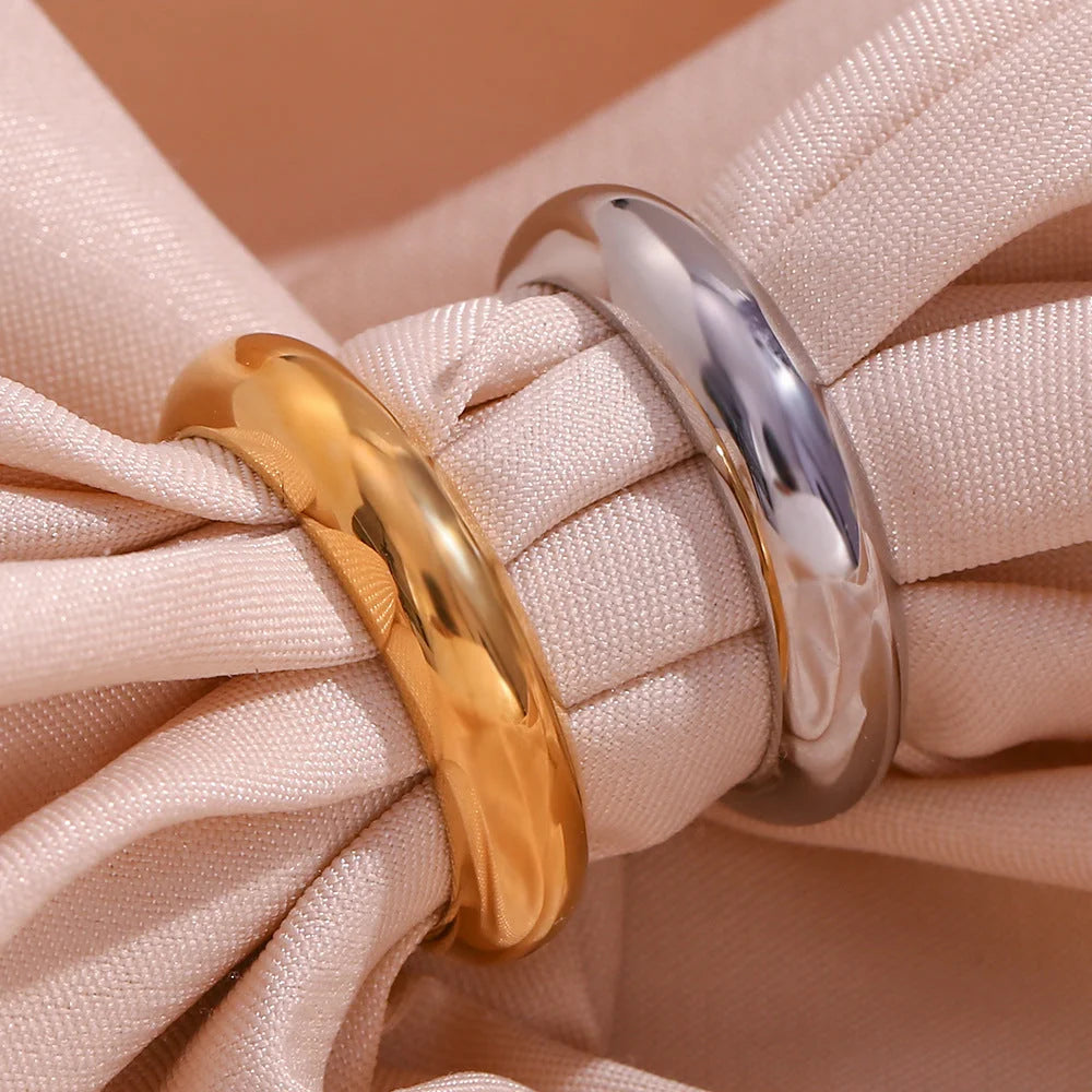 Minimalist Women Circle Geometric Stainless Steel 18K Gold Plated Rings