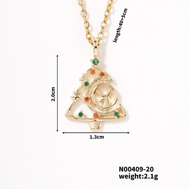 304 Stainless Steel Copper Cable Chain K Gold Plated Inlay Rabbit Christmas Tree Elk Zircon Pendant Necklace