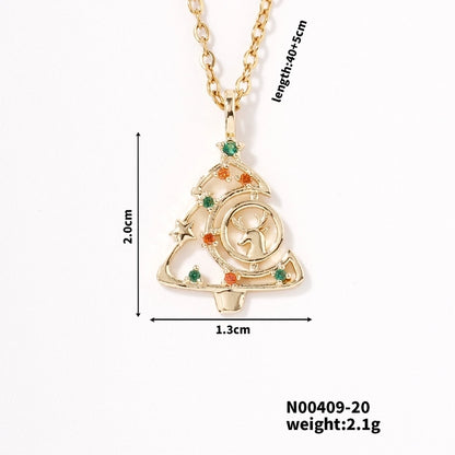 304 Stainless Steel Copper Cable Chain K Gold Plated Inlay Rabbit Christmas Tree Elk Zircon Pendant Necklace