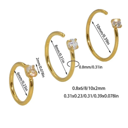 1 Piece Nose Rings & Studs Casual Elegant Vacation Geometric 304 Stainless Steel Plating Zircon 18K Gold Plated Nose Rings & Studs