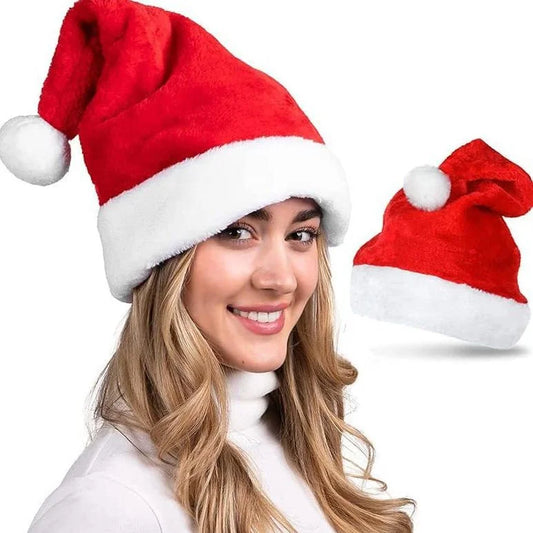 2 Pieces Christmas Hat Short Plush Adult Children Red Santa Hat 2025 Christmas Outfit