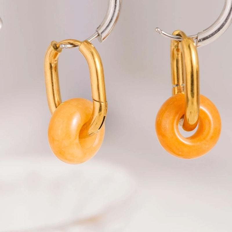 1 Pair Minimalist Geometric Plating 304 Stainless Steel Natural Stone Drop Earrings