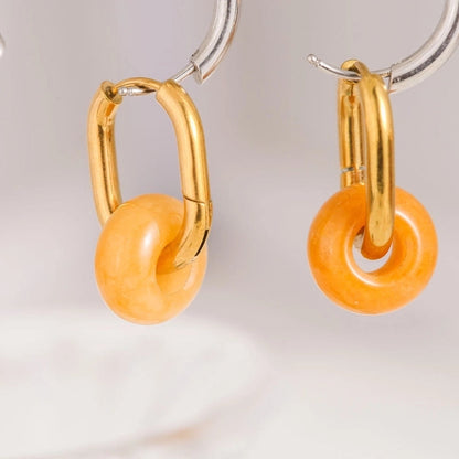 1 Pair Minimalist Geometric Plating 304 Stainless Steel Natural Stone Drop Earrings