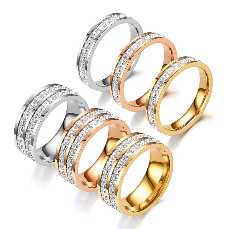 Basic Modern Style Classic Style Geometric Titanium Steel Zircon Inlay Rings