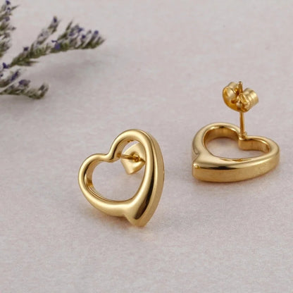 Fashion Heart Plating Titanium Steel No Inlaid 18K Gold Plated Earrings