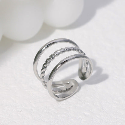 Women Minimalist Stripe Ellipse Leaf Stainless Steel Rings