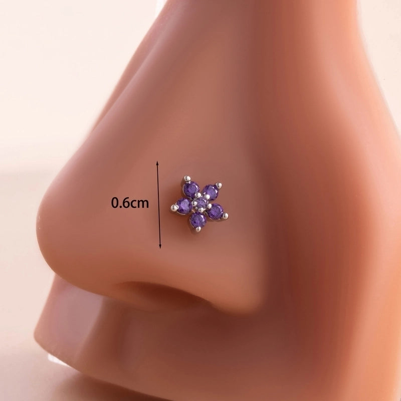 1 Piece Nose Rings & Studs Casual Sweet Korean Style Flower 316L Stainless Steel Copper Inlay Zircon Nose Rings & Studs