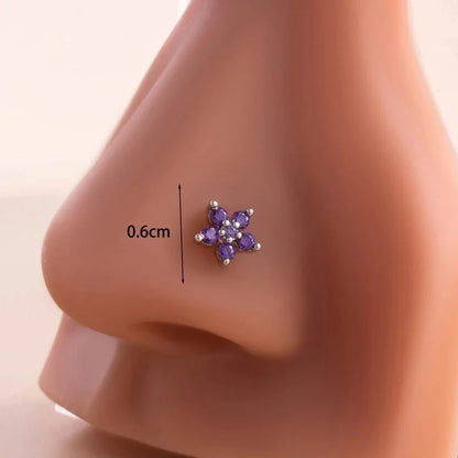 1 Piece Nose Rings & Studs Casual Sweet Korean Style Flower 316L Stainless Steel Copper Inlay Zircon Nose Rings & Studs