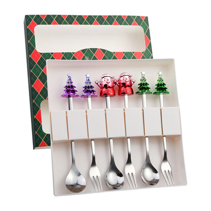 J Christmas Spoon Set Cartoon Colorful Santa Claus Christmas Tree Spoon Fork Coffee Dessert Spoon Gift Box