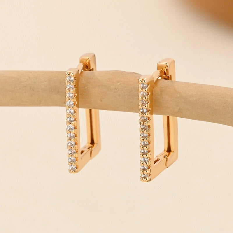 1 Pair Minimalist Solid Color Copper Zircon Earrings