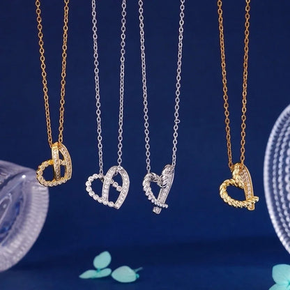 304 Stainless Steel Copper Inlay Heart Shape Zircon Pendant Necklace