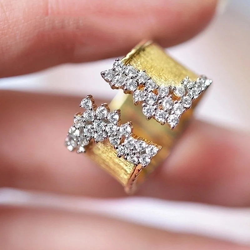 Fashion Irregular Copper Inlay Zircon Open Ring 1 Piece