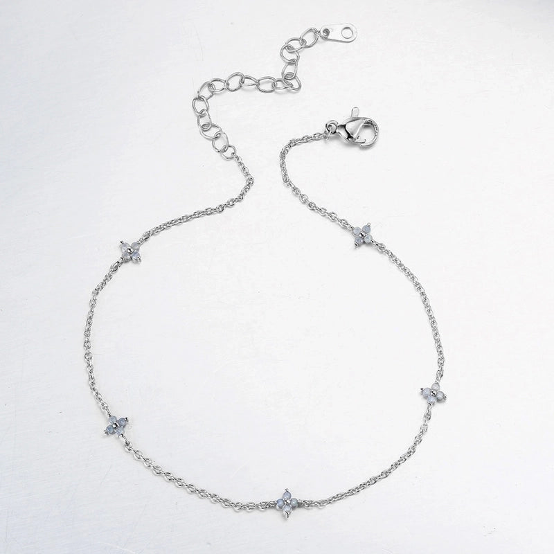 Copper Inlay Flower Petal Zircon Anklet Necklace