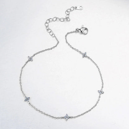 Copper Inlay Flower Petal Zircon Anklet Necklace