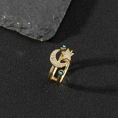 Fashion Eye Butterfly Copper Inlay Zircon Open Ring 1 Piece