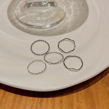 Minimalist Heart Shape Flower Bow Knot Copper Inlay Artificial Pearls Opal Zircon Rings