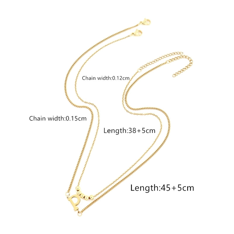 2 Pcs/set Gold Classic Fashion Initial Letter Copper Bead Stainless Steel Bracelet Women Necklace Suit