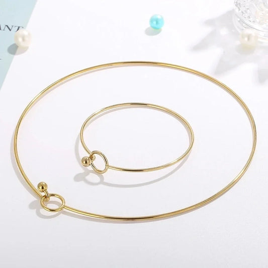 Minimalist Circle 304 Stainless Steel 18K Gold Plated Hollow Out Bracelets Necklace