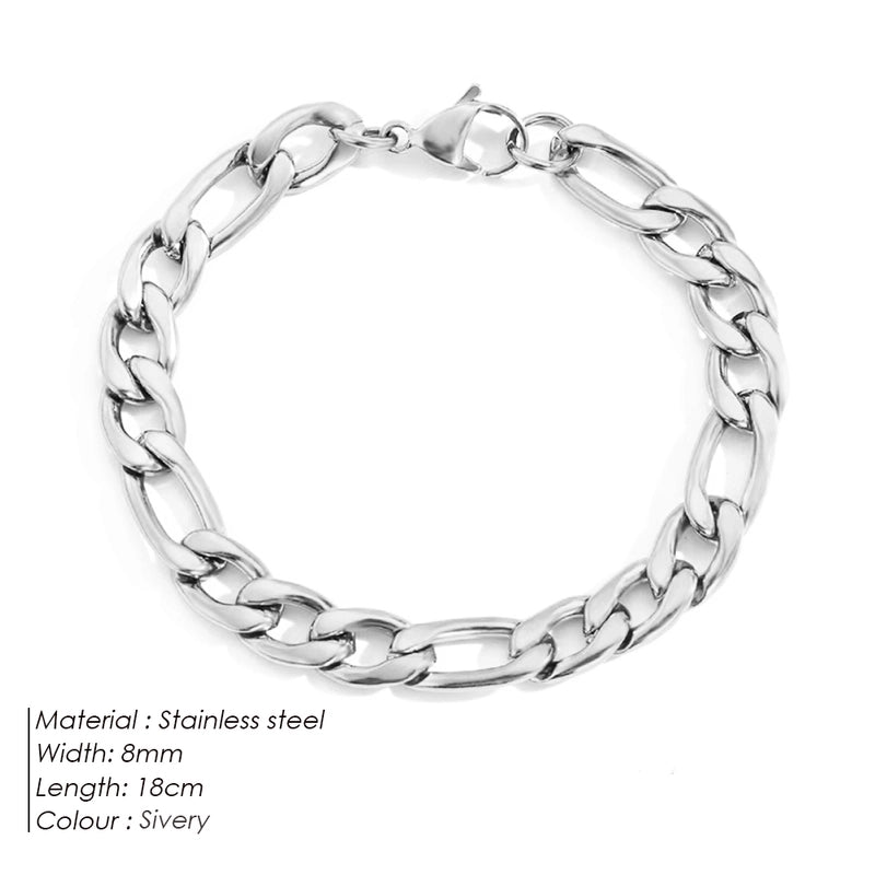 Hip-Hop Geometric 304 Stainless Steel Figaro Chain Bracelets In Bulk