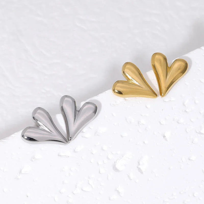 Minimalist Heart Stainless Steel Electroplating Stud Earrings