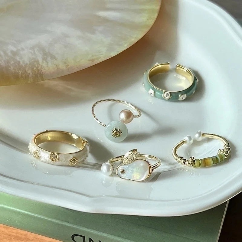 Copper Inlay Animal Artificial Pearls Artificial Diamond Copper Rings