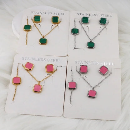 Minimalist Classic Style Square Shell 304 Stainless Steel Gold Plated Jewelry Set