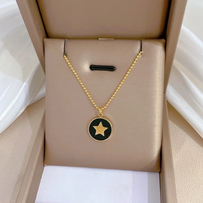 Casual Commute Geometric Titanium Steel Shell Zircon Inlay Pendant Necklace