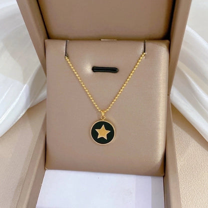 Casual Commute Geometric Titanium Steel Shell Zircon Inlay Pendant Necklace