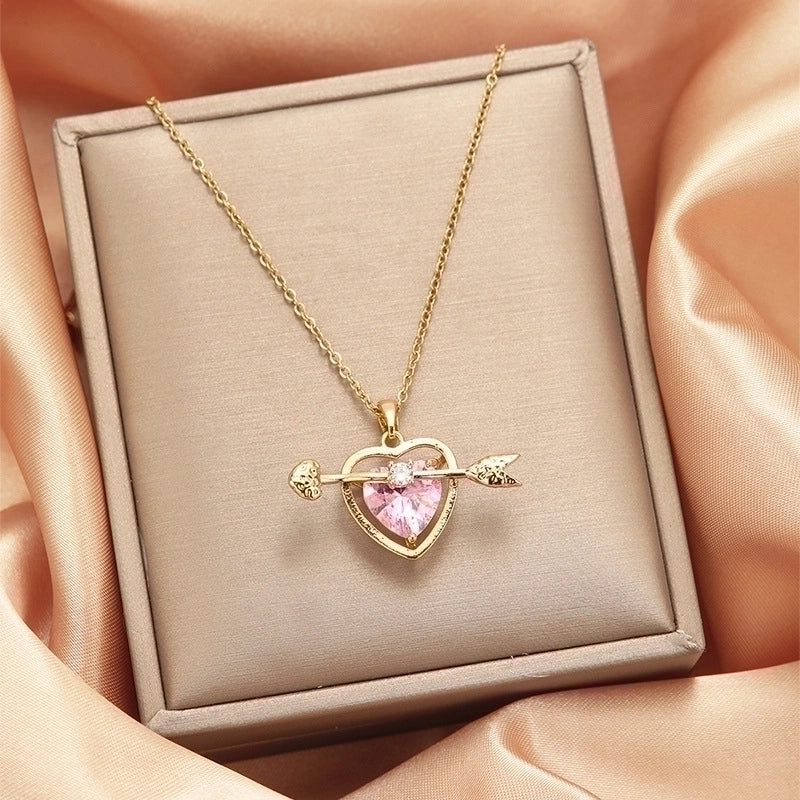 2 Pieces Vintage Style Heart Shape Flower Bow Knot Titanium Steel Copper Tassel Plating Inlay Zircon Pendant Necklace