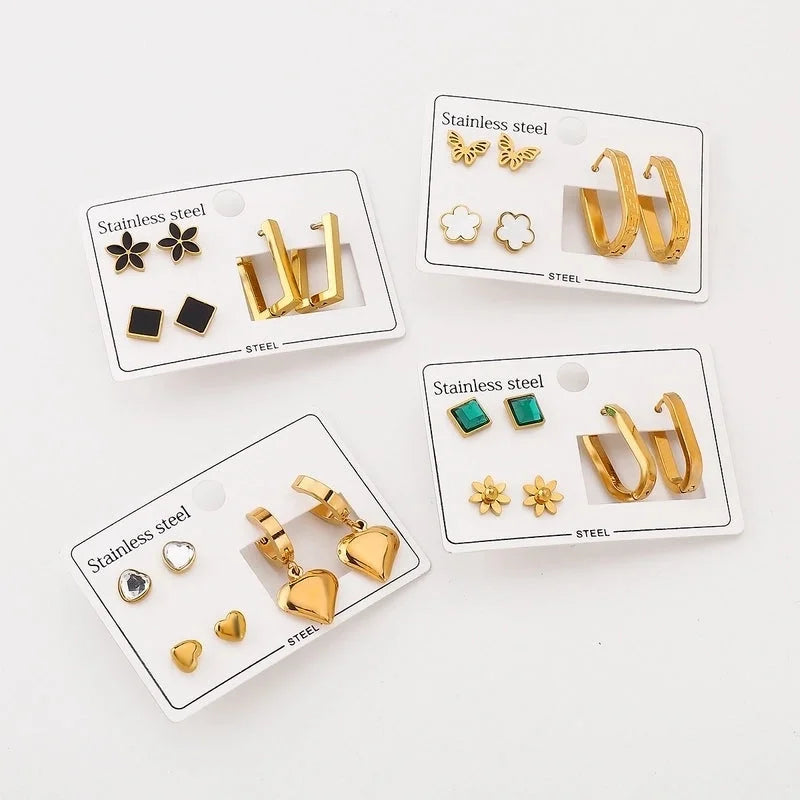 1 Set Casual Elegant Heart Shape Flower Butterfly 304 Stainless Steel Drop Earrings Ear Studs
