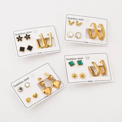 1 Set Casual Elegant Heart Shape Flower Butterfly 304 Stainless Steel Drop Earrings Ear Studs