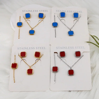 Minimalist Classic Style Square Shell 304 Stainless Steel Gold Plated Jewelry Set
