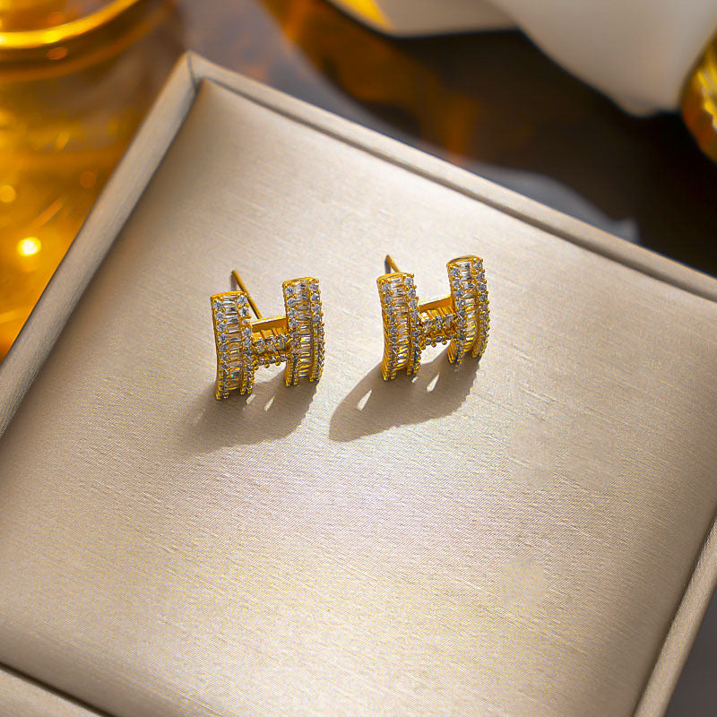 Cartoon Letter Text Number Copper 18K Gold Plated Stud Earrings