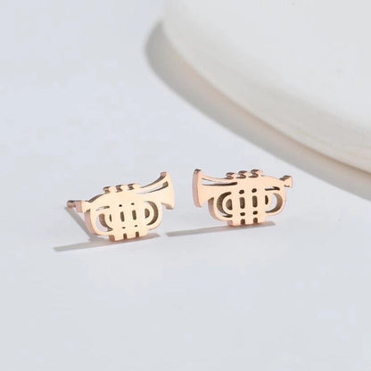 1 Pair Fashion Musical Instrument Plating 304 Stainless Steel 18K Gold Plated Ear Studs