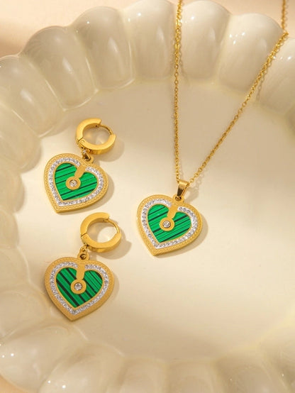 IG Style Minimalist Heart Shape Titanium Steel Shell Zircon Inlay Earrings Necklace