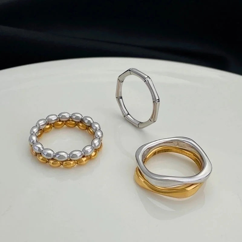 Minimalist Solid Color Stainless Steel No Inlay Gold Plated Plating Rings