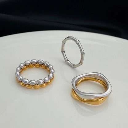 Minimalist Solid Color Stainless Steel No Inlay Gold Plated Plating Rings