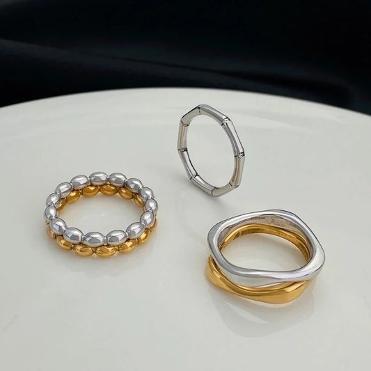 Minimalist Solid Color Stainless Steel No Inlay Gold Plated Plating Rings