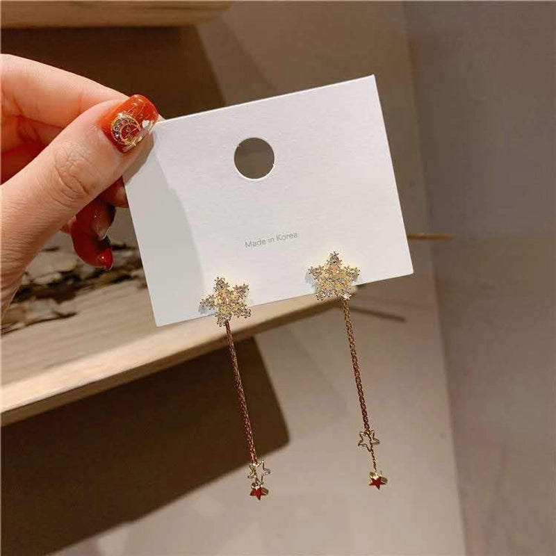 2 Pieces Elegant Star Tassel Heart Shape Inlay Alloy Artificial Pearls Rhinestones Glass Earrings