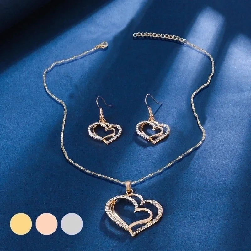 Copper Elegant Sweet Plating Inlay Heart Shape Zircon Earrings Necklace