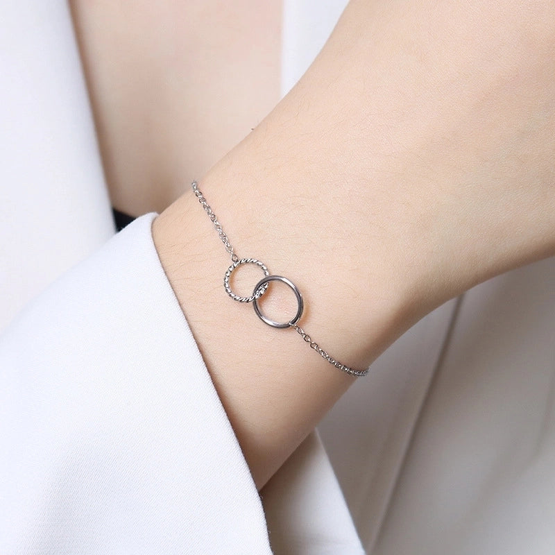 Minimalist Commute Double Ring Titanium Steel 18K Gold Plated Plating Bracelets Necklace
